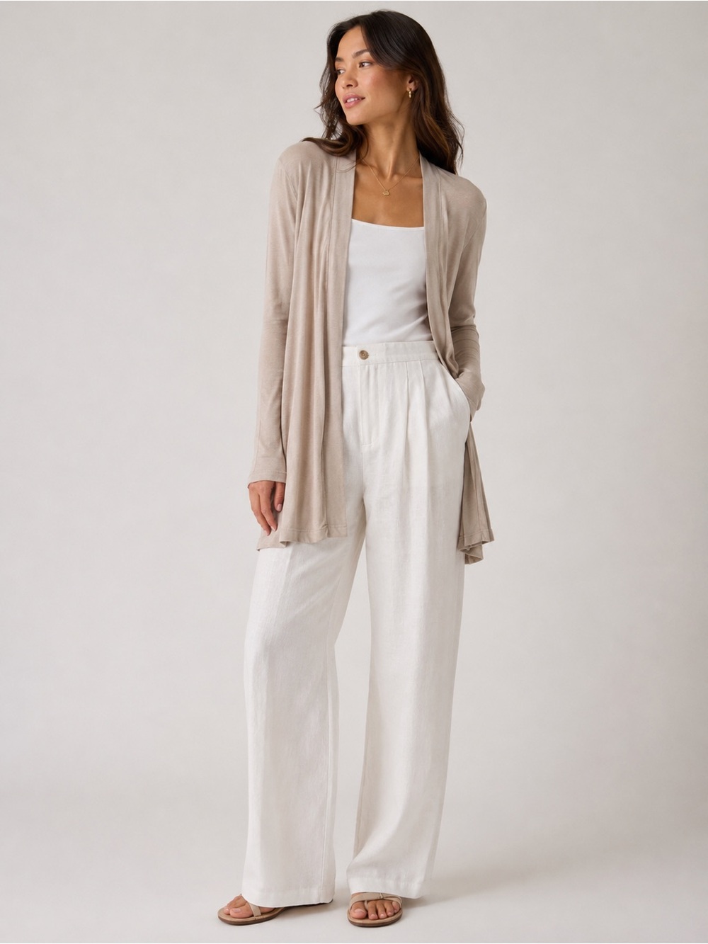 Theory Beige Open Front Duster Cardigan with Pockets Size S